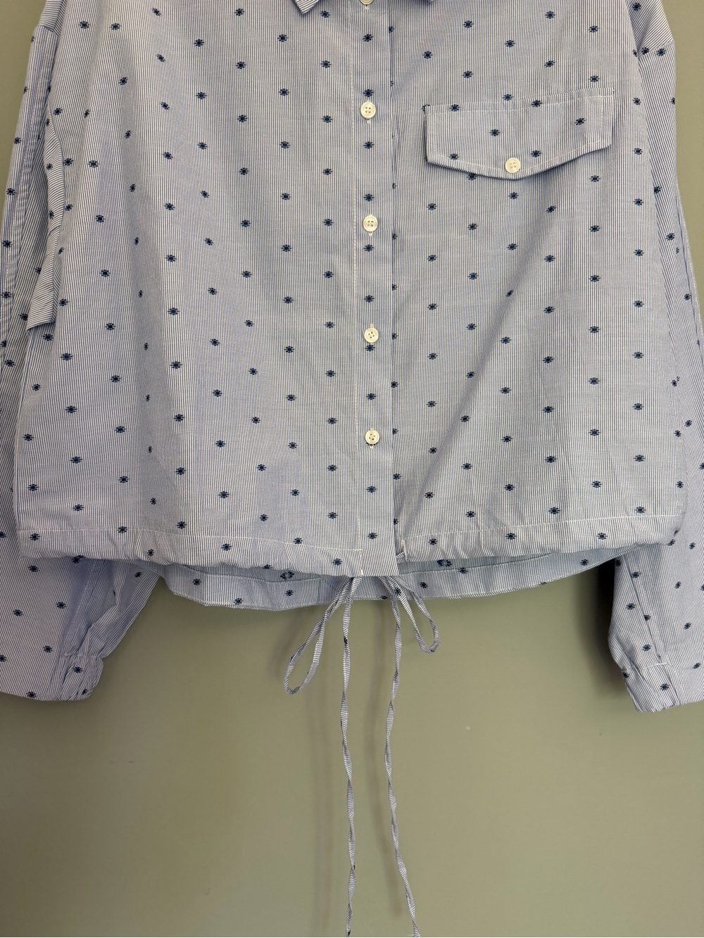 NWT Anthropologie Maeve Cinched Waist Navy Sun Embroidered Button Down Shirt - Picture 8 of 15